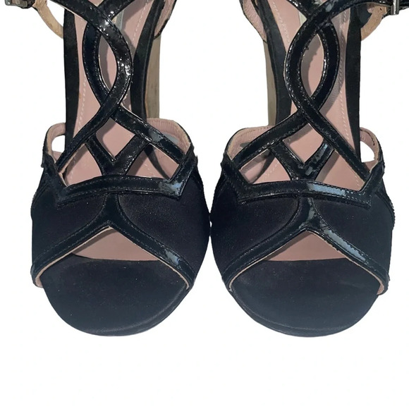 PRADA Black Satin Concho Wedges Sandals Size 5.5 - Picture 3 of 10